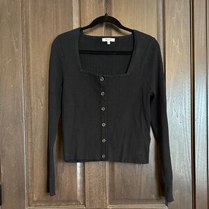 Madewell Black Cropped Ribbed Button-Up Cardigan